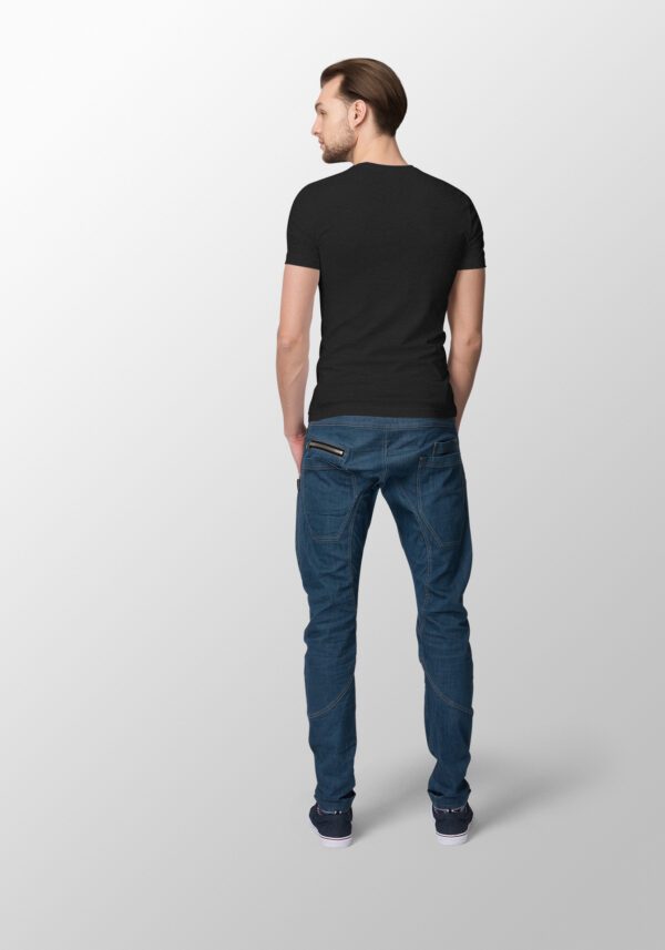 Male wearing a charcoal black t-shirt