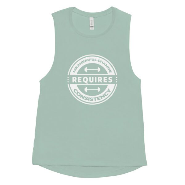 Women's Tank Top that says Meaningful Change Requires Consistency